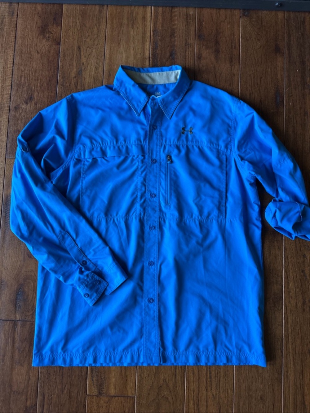 Under Armour Men's Large Heat Gear Fishing Shirt Loose Fit Blue SPF Lightweight